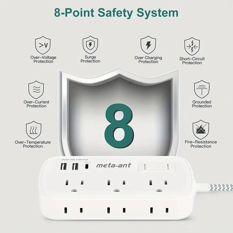 Surge Protector Power Strip 2USB 10ftHeavy Cord  6Outlets  Heavy Duty Protection - Image 2 of 4