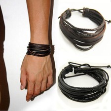 Bracciale Braccialetto Cuoio Pelle Uomo Donna Unisex Punk Rock