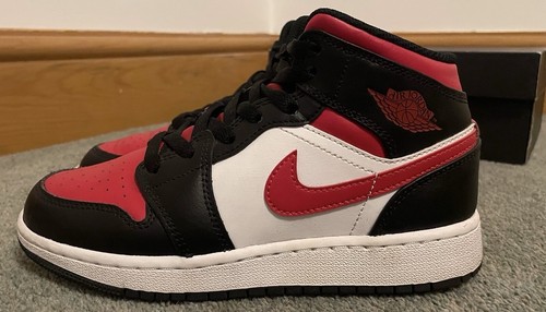 Nike Air Jordan 1 Mid Gym White Black Red w/Red Toe UK 3 - Picture 3 of 6