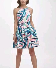 VINCE CAMUTO Petite Abstract-Print Fit & Flare Dress 4P 