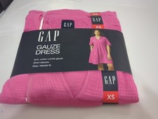 GAP Gauze Tiered Dress Women's XS Pink Soft Cotton With Pockets Relaxed Fit NWT