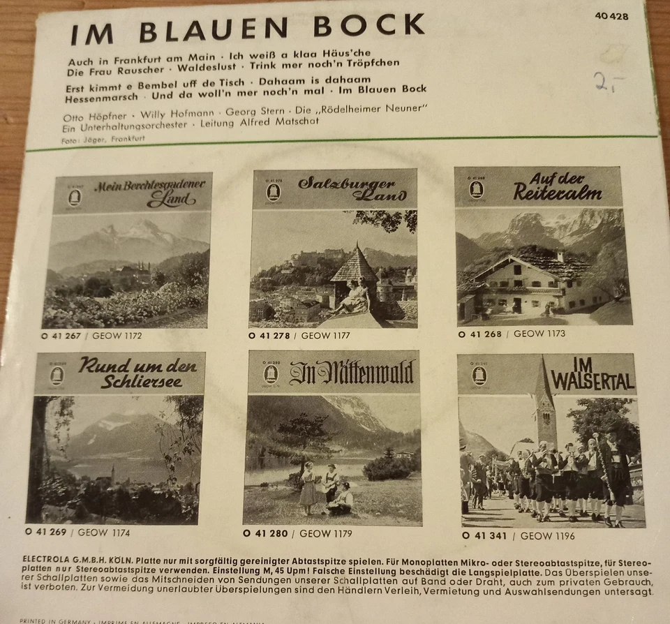Otto Höpfner: Im Blauen Bock (Odeon O 40 428) D EP Vinyl - Bild 2 von 4