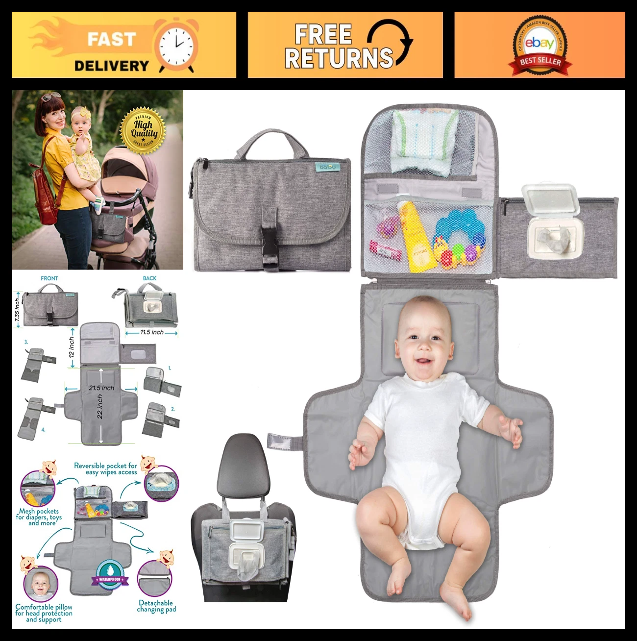 Portable Diaper Changing Pad Travel Bag with Wipes Pocket - Smart Design Infant
Opens in a new windo