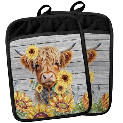 Western Highland Cow Sunflowers Pot Holders with Pockets, Floral Pot Holders ...