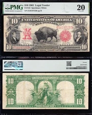 Nice SCARCE Bold & Crisp VF 1901 $10 "BISON" US Legal Tender Note! PMG 20! 97230