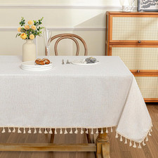 Table Cloth 60X84 in Rectangle Table, Heavy Duty Cotton Tassel Linen Look Waterp