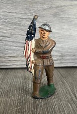 Vintage Barclay Manoil Army Figure Soldier W American Flag, Flag Bearer 701