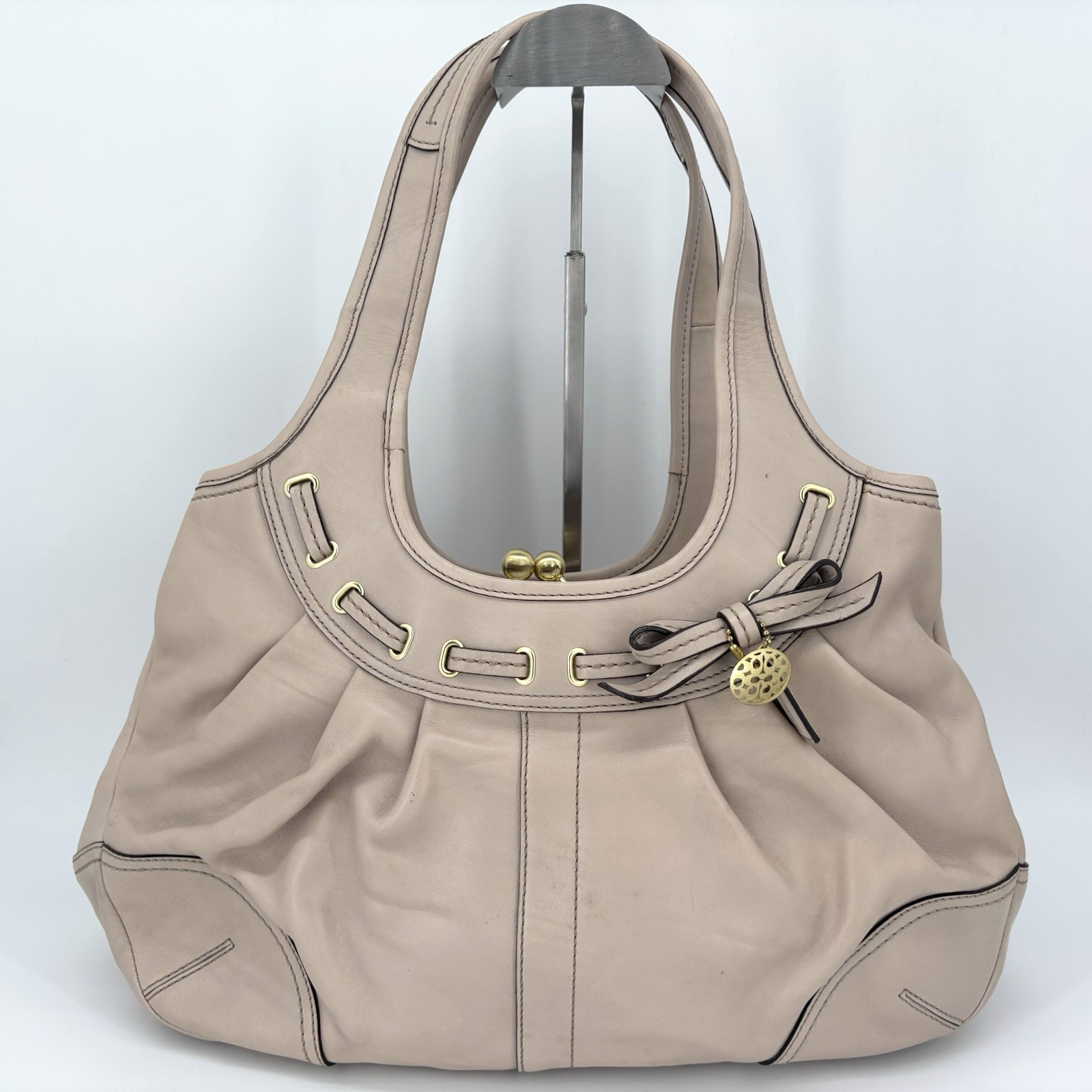 Coach Tote Handbag  Kiss Lock Vintage Leather White 12725 Authentic From Japan