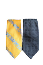 Two Vintage Wide 70's Textured ties Gold Black Geometric Short 55"X4" 136