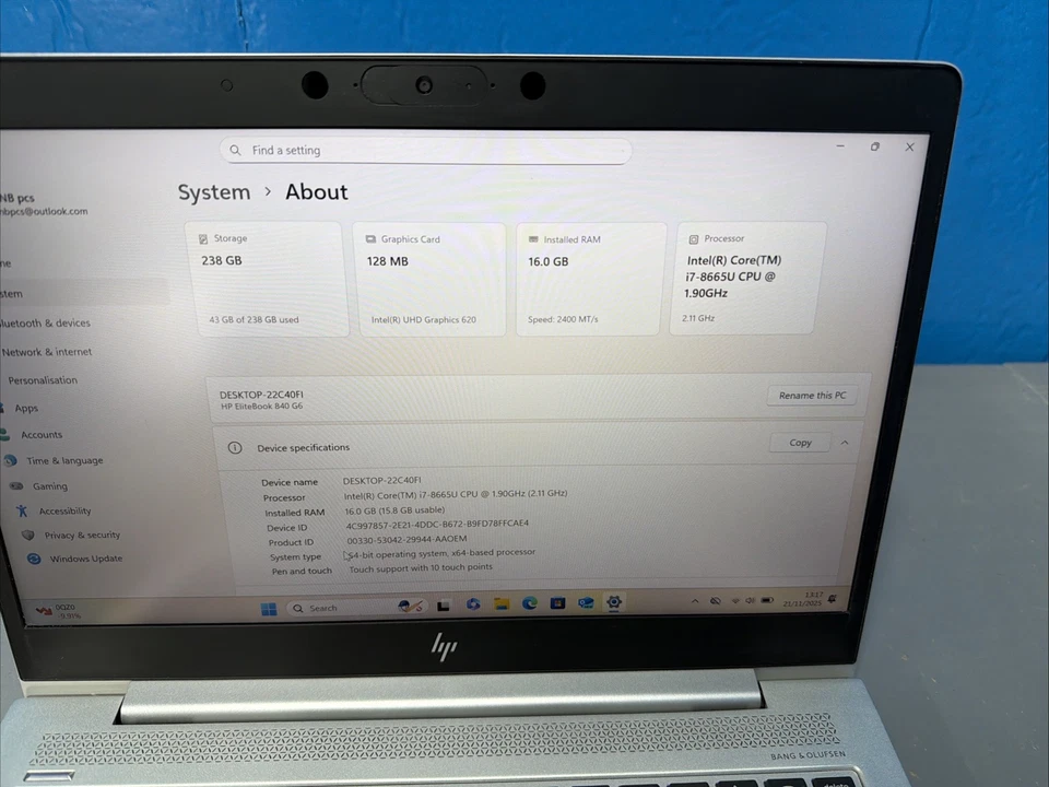 HP EliteBook 840 G6 Core i7-8565U 16GB Ram 256GB SSD Windows 11 Laptop - Image 4 of 4