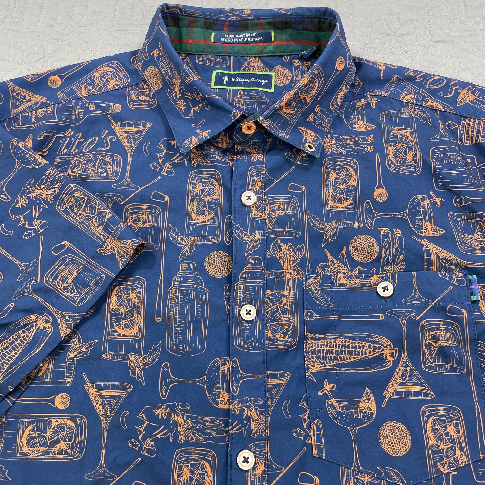 William Murray Shirt Mens Medium Tito's Vodka Golf Cocktails Button Up Party