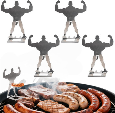 4 PCS Funny BBQ Stand Muscle Man Hot Dog Holder | Reusable Stainless Steel Hotdo