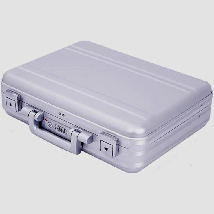 Silver Aluminum Hardcase Business Briefcase w/ Combination Lock, Handle, Foam