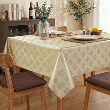 Extra Long Flower Vinyl Tablecloth Waterproof 55x87 Inch Wipeable Gold