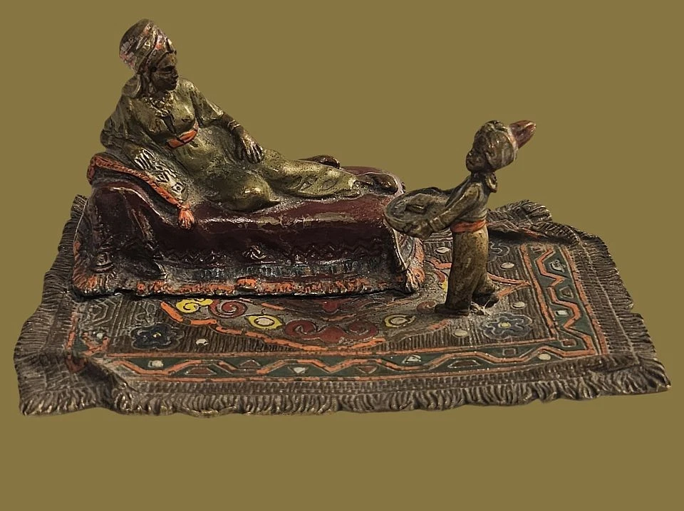 Antike WIENER BRONZE um 1900, Haremsdame mit ihrem Diener, Franz Xaver Bergmann? - Bild 2 von 4