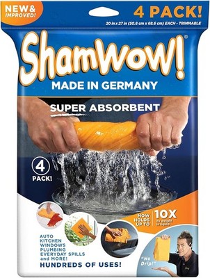 ShamWow Super Saugfähiges Sämisch Handtuch 4er Pack 20x27 Zoll Mehrzweck Reinigung