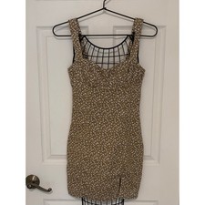 Polly Floral Mini Dress Sz 2 Brown Ditsy Bodycon Cottagecore Fitted EUC