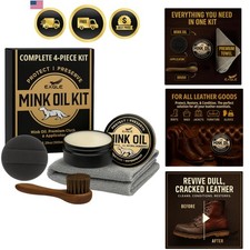 4-in-1 Mink Oil Leather Conditioner Kit   3.52oz Waterproof Paste with Horseh...