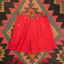 Vintage JJ Fargo Red High Waisted Pleated Shorts Ramie Cotton Size 7/8