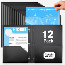 Black Plastic Folders with 2 Pockets Prongs Clear Front Cover, Heavy Duty