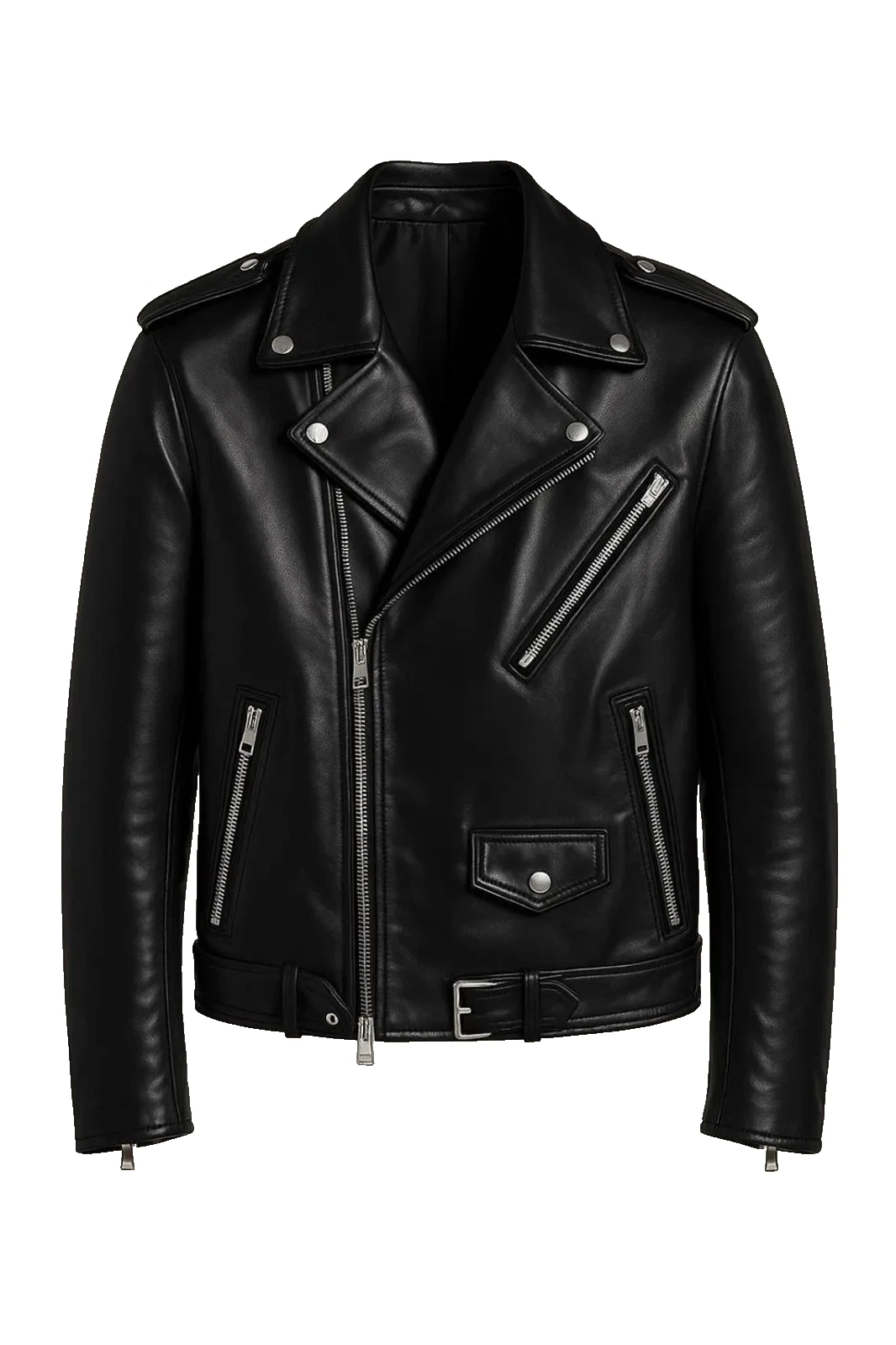 Men's Black Leather Biker Jacket: Handmade Moto Style image 1