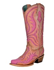 Corral Western Boots Womens Overlay Embroidery Studs Pink C3970