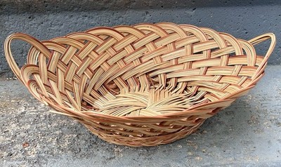 Vintage Woven Wicker Serving Basket Oval Two Tone 14.5'' x 11'' x 4''