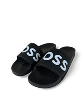 Sliders BOSS Mens Black Pool Slides With Logo Sean Slid - Size 10