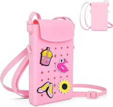 Silicone Crossbody Phone Purse for Teen with Charms, Adjustable Strap, Magnetic
