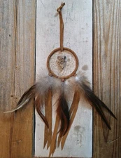 Authentic 15" Dream Catcher Native American Arrowhead Accent Brown Feathers 