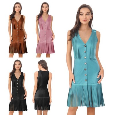 western holiday dress Shiloh Brown Faux Suede Western Embroidered Bodycon Strapless Mini Dress L / Brown