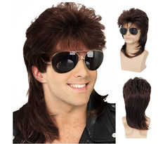 Mens Layered Mullet Wig Brown Synthetic 70s 80s Party Wig