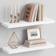 24 Inch White Floating Shelves Bathroom, Bedroom Wall Shelf 2-Pack  8" Deep Wal
