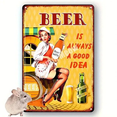 Vintage ''Beer Time'' - Retro Pin-Up,Beer Maiden Illustration, Tin Metal Signs