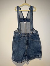 VTG 90s Guess Denim Overall Shorts Made USA Youth 12 Blue Bib-Less
