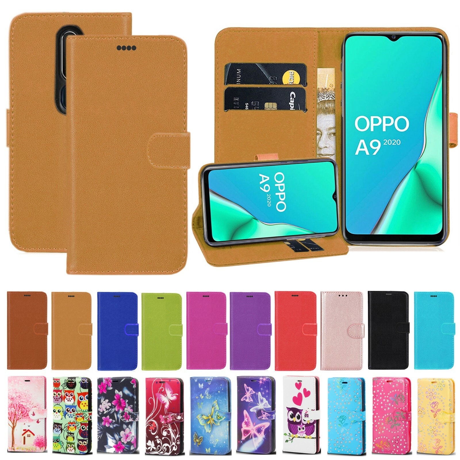 For OPPO F19 A9 A5 2020 A53 A16 A74 PU Leather Wallet Flip