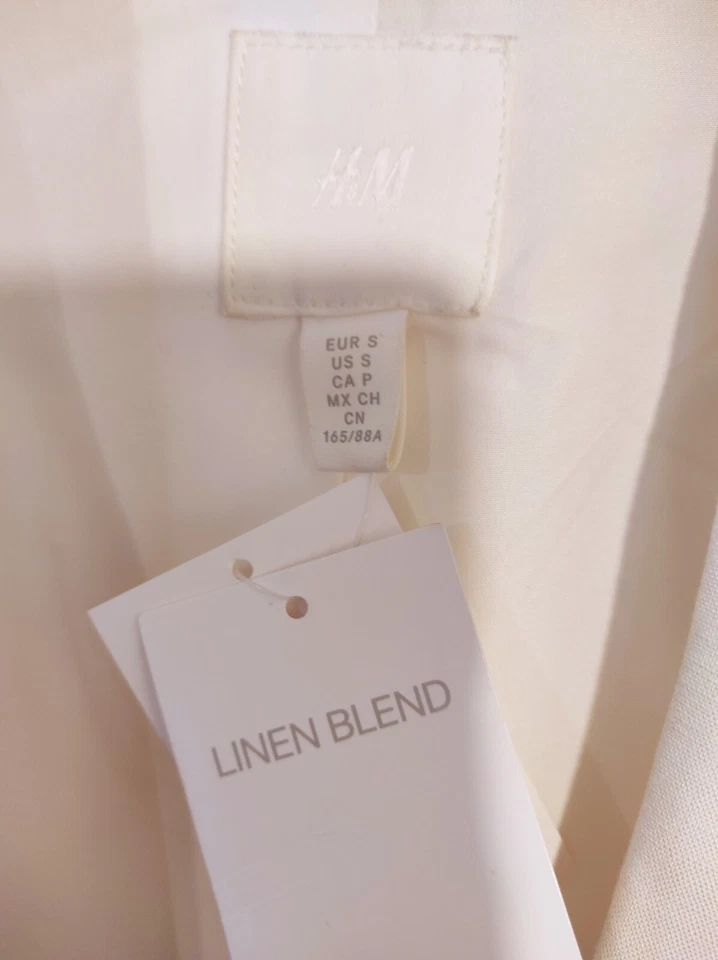 H&M Oyster White Oversized Linen Blend Blazer Jacket Size S - Image 3 of 4