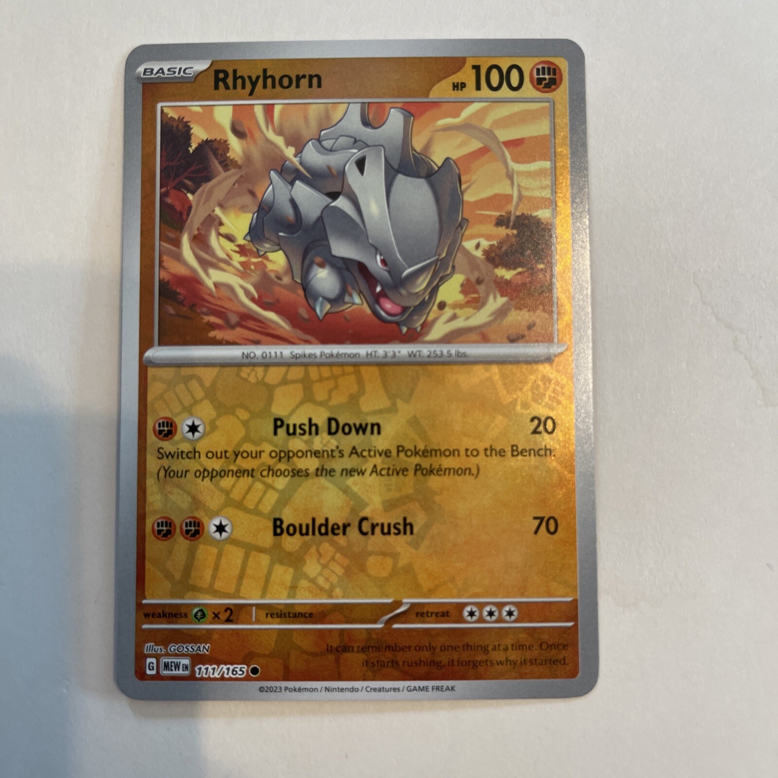 Rhyhorn 111/165 Reverse Holo Pokemon Scarlet & Violet 151 NM