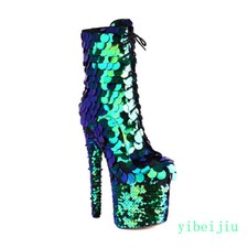 Womens Glitter Sequins Ankle Boots Club Dance High Heel Platform Shoes Stage Bar