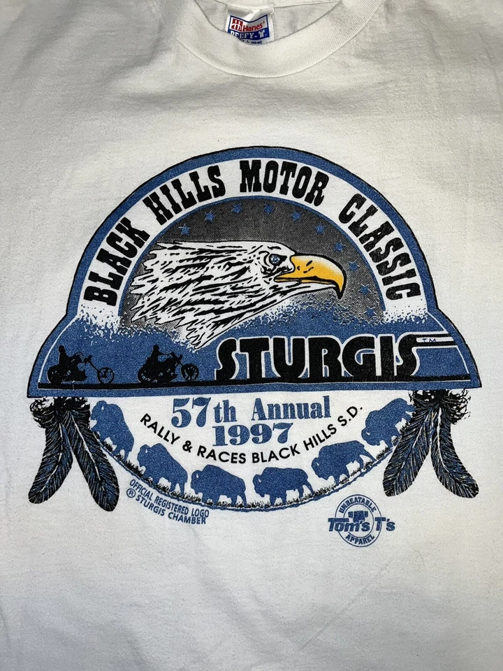 Camiseta Sturgis Rally 1997 doble cara talla L Harley azul vintage Foto 2 de 4