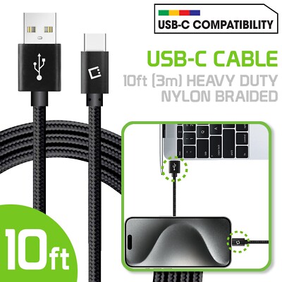 Cellet 10 Feet Braided USB-C Cable Compatible with iPhone 16/15 / Galaxy & more