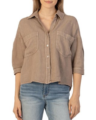 KUT from the Kloth Women s Zuma Drop Shoulder Button Down NWT $89 L Stone