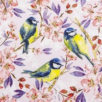 20 Servietten Blue Tits Blaumeisen Blumen BlüTen BläTter Rosatischdeko 33X33Cm