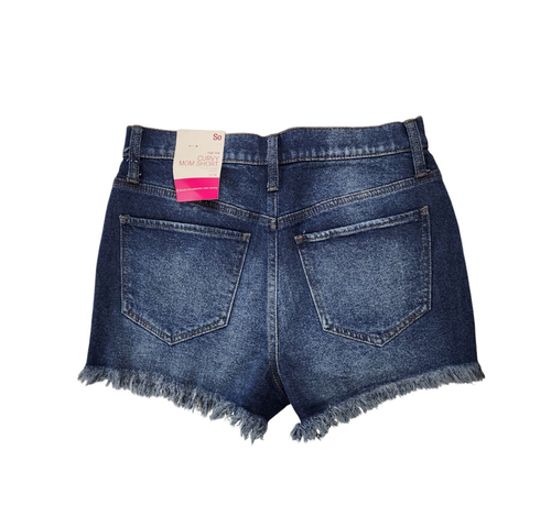 SO Denim Jean Shorts Size 5 / 27W High Rise Curvy Mom Short Distressed Raw Hem - Picture 2 of 12