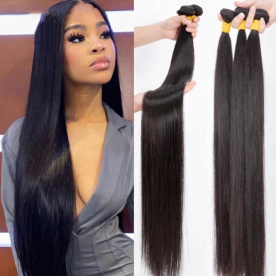 32 inch Straight Human Hair Bundles Weft Brazilian Remy Hair Extensions Black