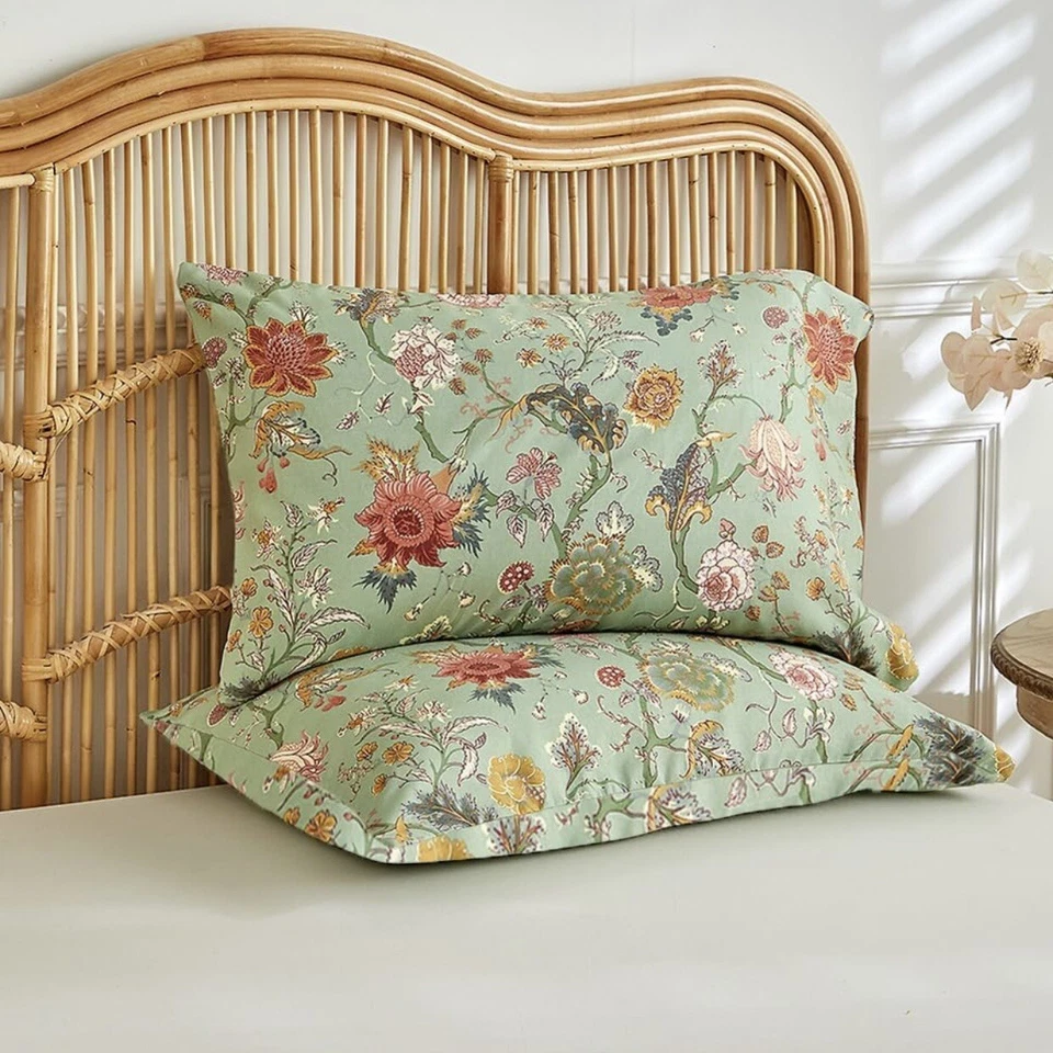 NUEVO Juego de Estuche Falso Ropa de Cama Anthropologie Verde Floral King Size Boho Foto 3 de 4