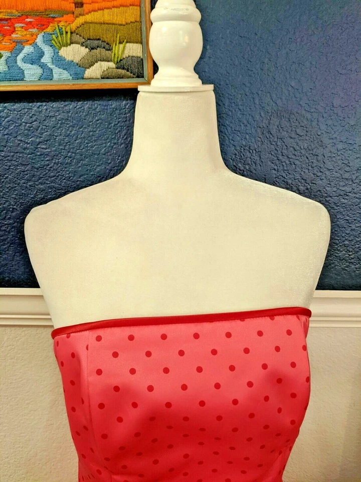 Vestido De Colección Gunne Sax Jessica McClintock Sin Tirantes Rosa Caliente Polkadot Talla 9 Mediano M Foto 2 de 4