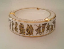 Vintage Gold/White Ashtray, Italy Italian, ancient people serialized, Ceramic
