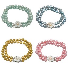 2 Rows Multicolor 7-8mm Freshwater Baroque Pearl Beads Jewelry Bracelet 7.5''
