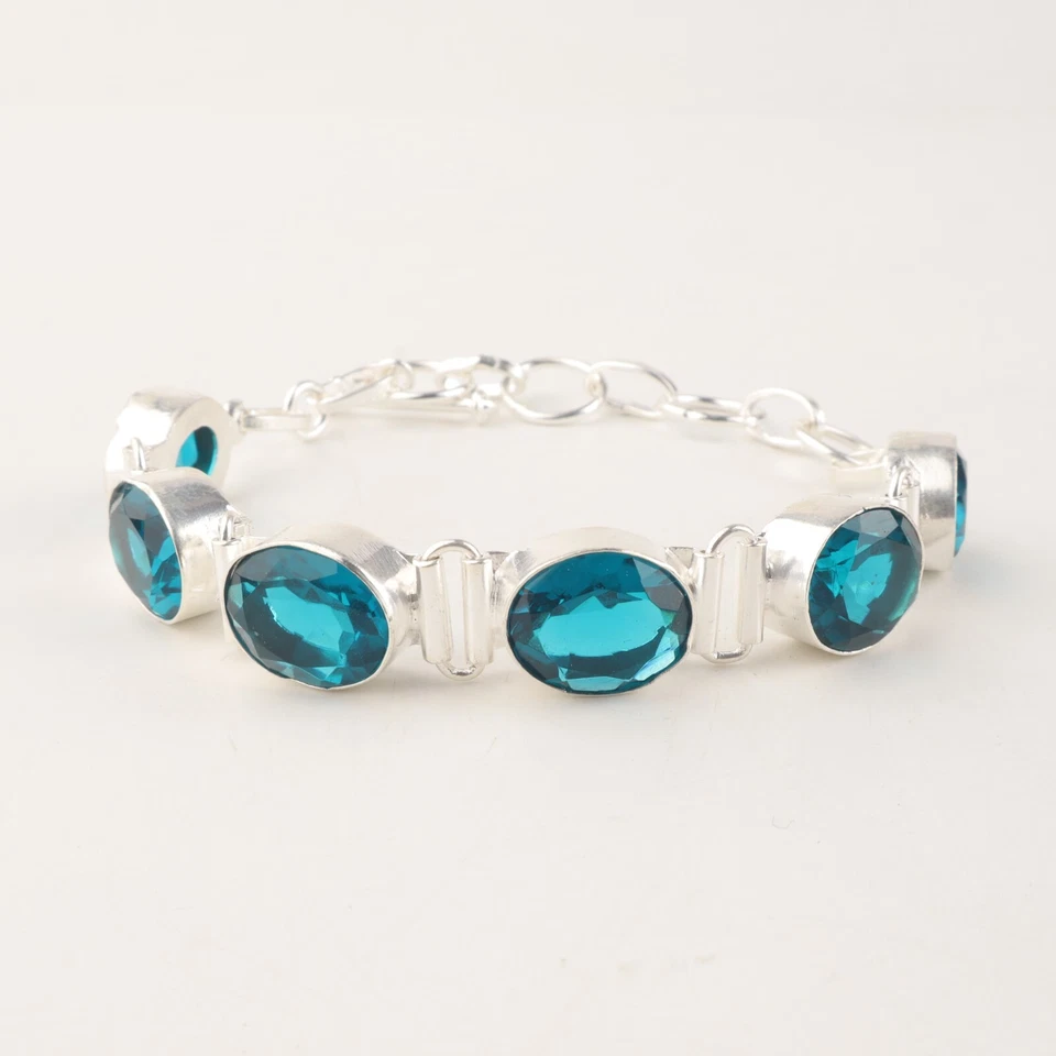 Ethnic Style Bracelet Natural Apatite Gemstone 925 Sterling Silver bracelet Foto 3 de 4